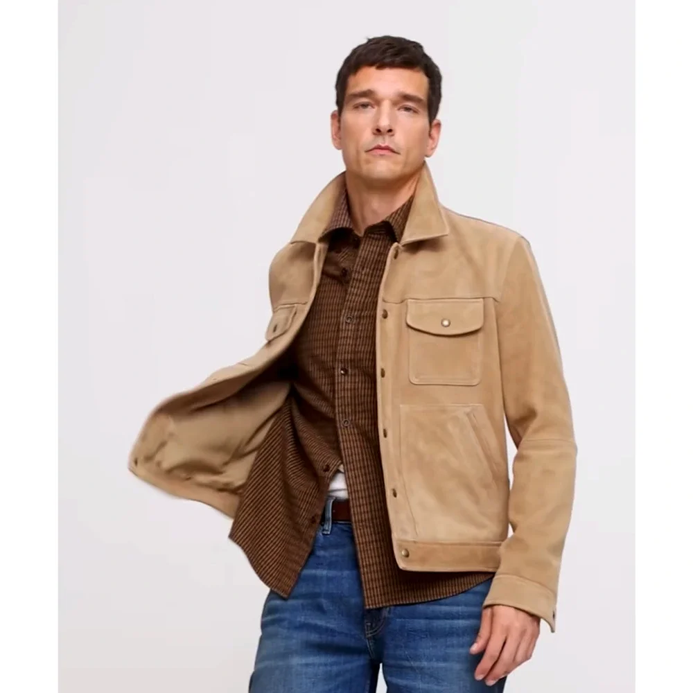 NEW BANANA REPUBLIC $550 LIGHT TAN SUEDE LEATHER TRUCKER JACKET SZ S